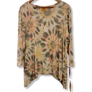 RUBY RD Seaglass Sunburst Tie-dye Sidetail Top Size XL NWT
